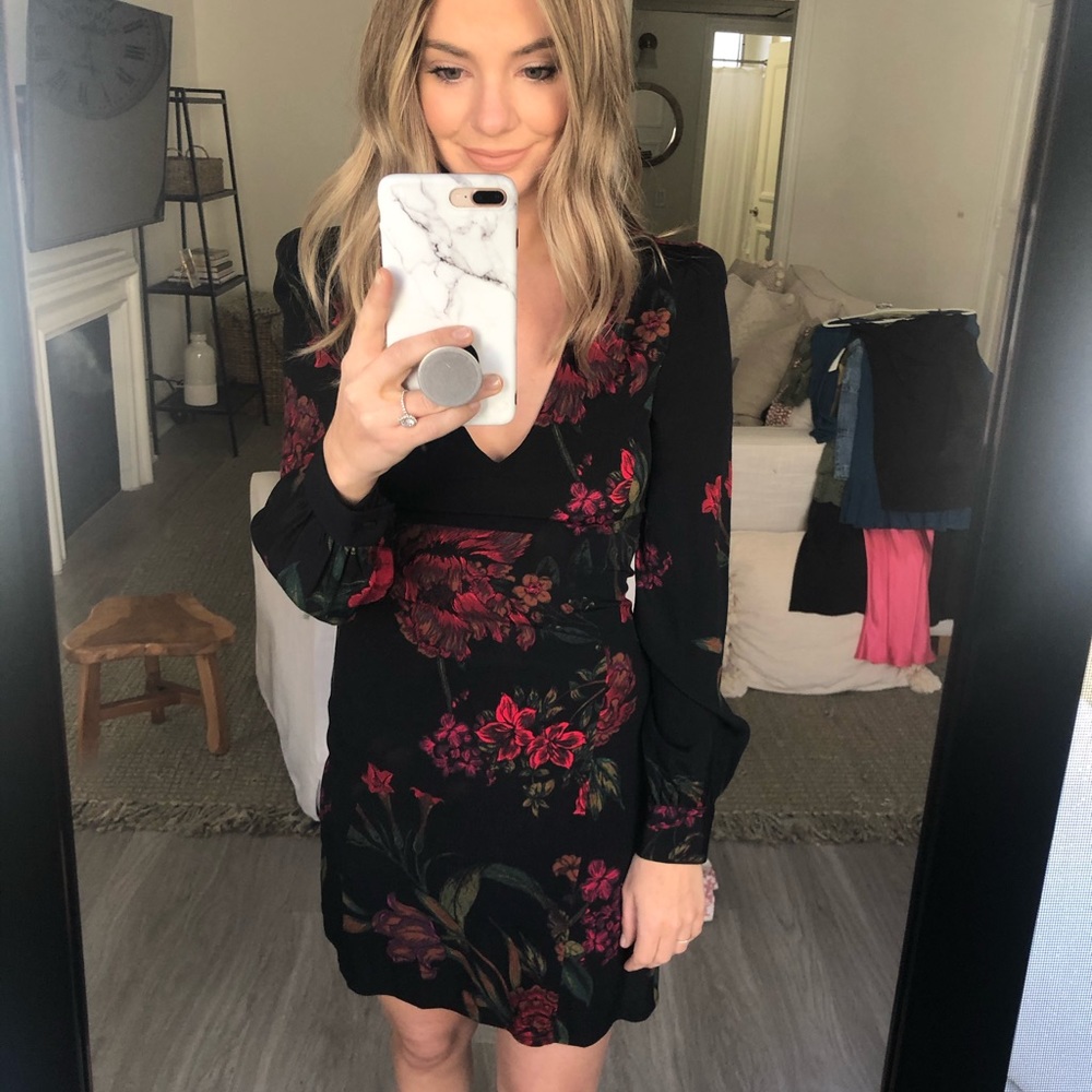 Leith black floral mini dress